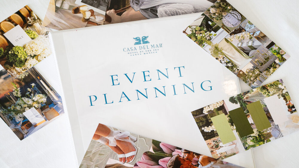 event planning booklet with images placed around the booklet