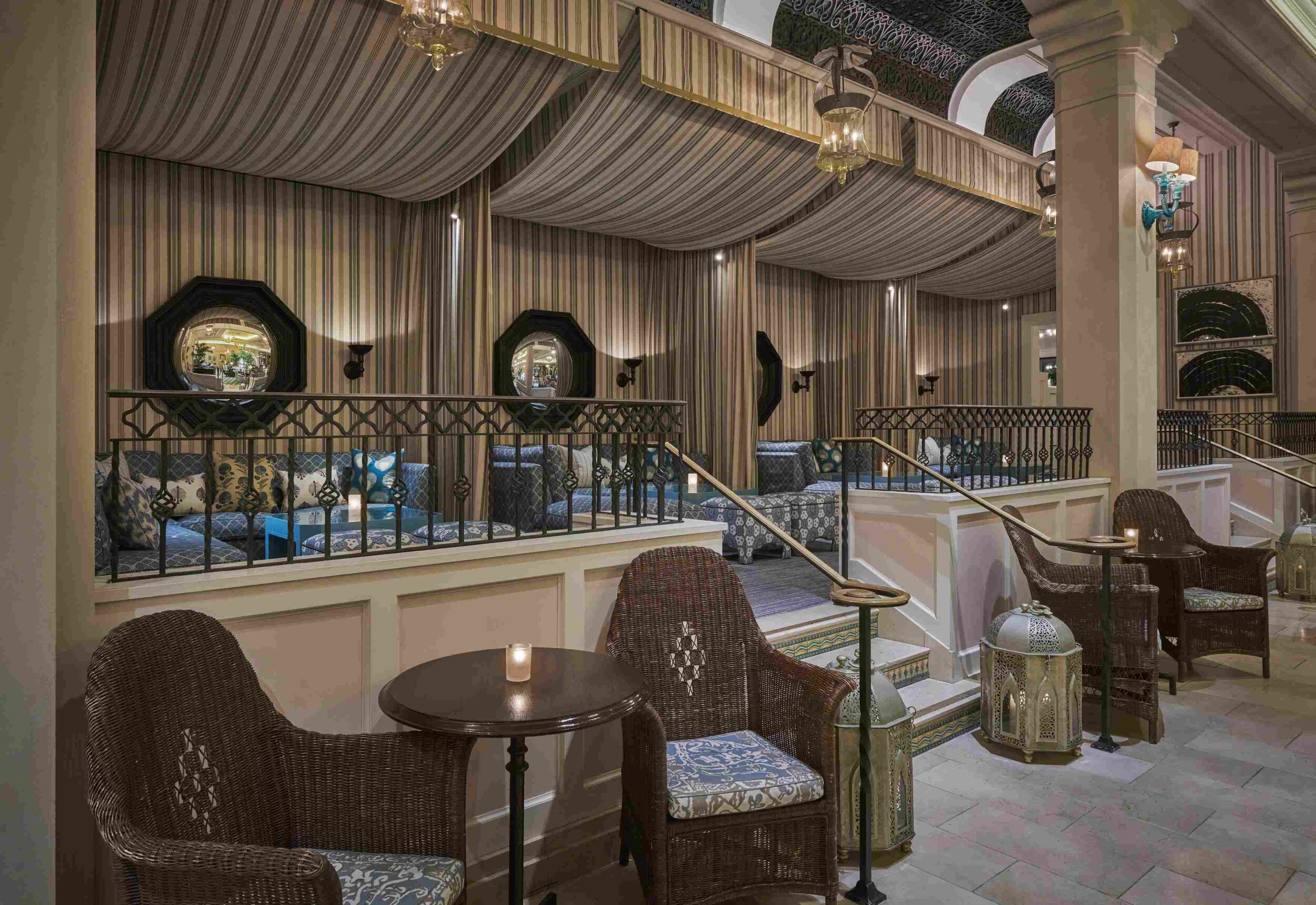 lobby lounge cabanas and smaller tables in the foreground